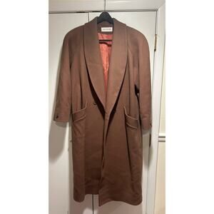 Jones New York Womens Brown Pure Wool Coat Trench Winter Lined Pockets. L? XL?